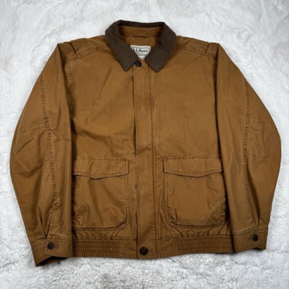 Vintage LL Bean Chore Jacket Men's Medium Brown Cotton Barn Coat Bomber DRH9 - Picture 1 of 11